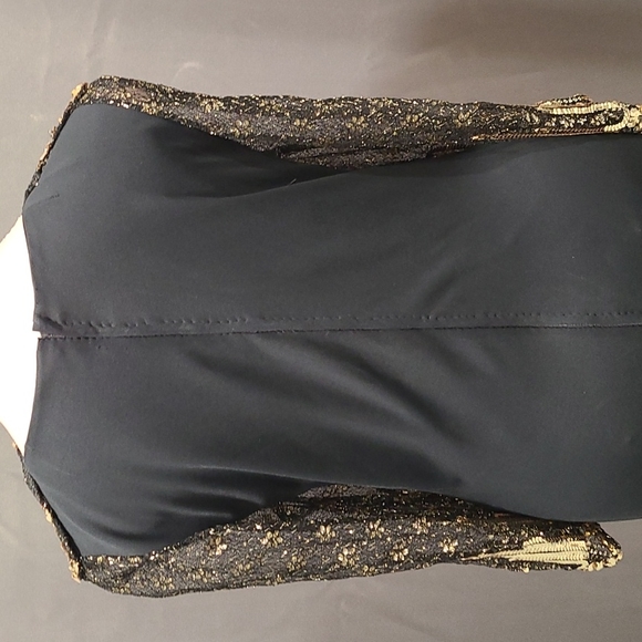 Prom Goth Unique Hollywood Retro Gown Black Gold Sequins Vintage 70s Med - Picture 9 of 12